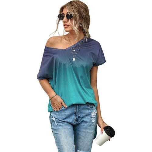 Women Short Sleeve Tie-Dyed Long T-Shirt 2020 Summer Loose T-shirts Casual Tops Tees Female V-Neck Femme Mujer
