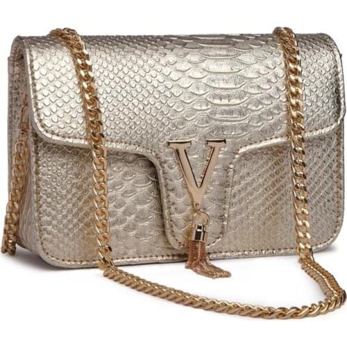 Crocodile Leather Womens Shoulder Crossbody Bags 2021 Brand Fashion Golden Handbag Clutch Ladies Messenger Bags Female Purse