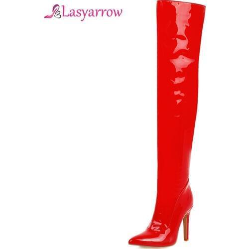 Lasyarrow Plus Size 32-48 Brand Long Boots Pointed Toe Thin High Heels Shoes Woman Party Sexy Over The Knee Boots Women J1102