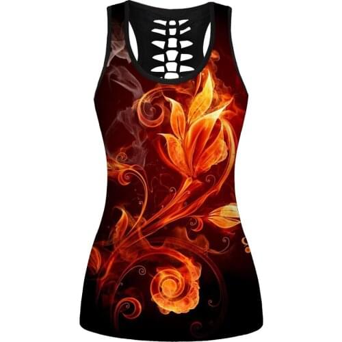 Womens Summer Sport Vests Flaming Floral Printing Black Sexy Sleeveless Tops 8 Patterns S To 4xL