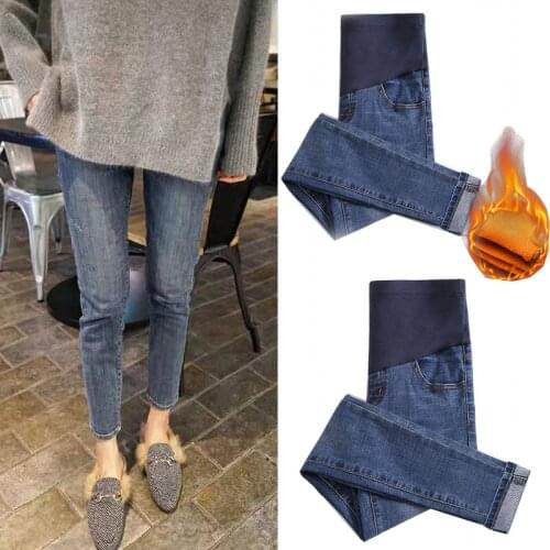 Winter Maternity Pants for Pregnant Women Clothes Pregnancy Jeans Pants for Plus Size Adjustable Waist Denim Belly Jean Trousers
