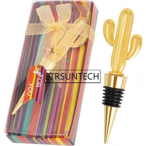 100pcs Gold Cactus Wine Stopper Favors Bridal Shower Tropical Theme Birthday Gifts Event Giveaways Anniversary Keepsake