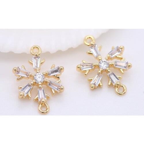 10x13MM 14K Gold Color Brass and Zircon 2 Holes Snowflake Connect Charms Pendants Jewelry Making Supplies