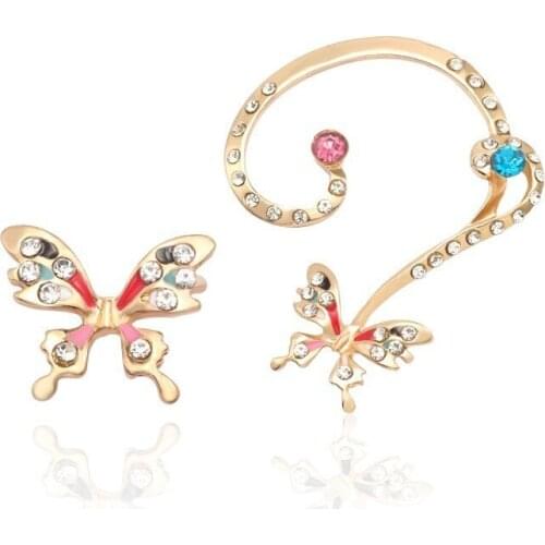 2021 Fashion Butterfly Clip Earrings Ear Hook Zinc Alloy Ear Clip Double Pierced Earrings Female Ladies Jewelry Wholesale Gifts