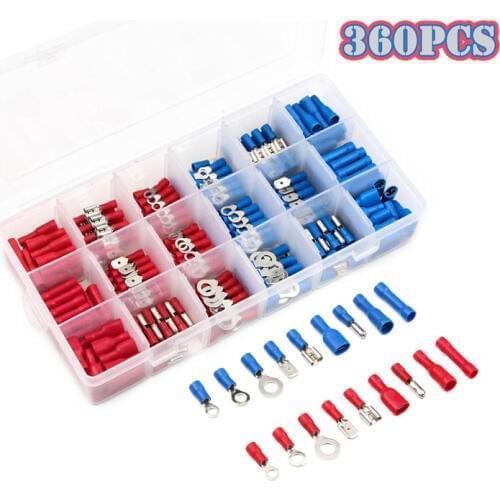 360Pcs Crimp Terminals Insulated Butt Electrical wire Connectors Spade Ring Fork Copper Terminators Set