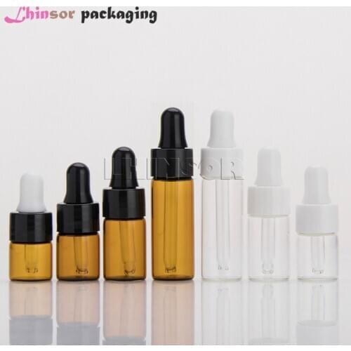 50pcs/lot 1/2/3/5ml Amber Transparent Glass Dropper Bottle Vials with Pipette for Cosmetic Perfume Doterra Essential Oil Bottles