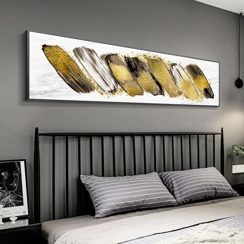 Abstract banner bedside blue golden canvas painting posters and print modern wall art picture for living room bedroom home decor