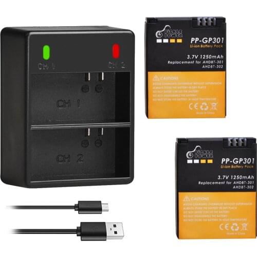 1250mAh Battery for GoPro Hero3 Hero3+ hero 3 hero 3+ and Charger for GoPro AHDBT-201, AHDBT-301, AHDBT-302