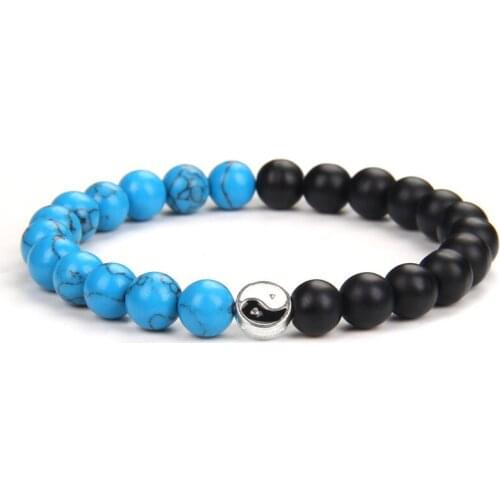 8mm Handmade Natural Stone Beads Bracelet Fashion Taiji Yin Yang Charm Bracelet for Women Men Couples Energy Bracelet Jewelry
