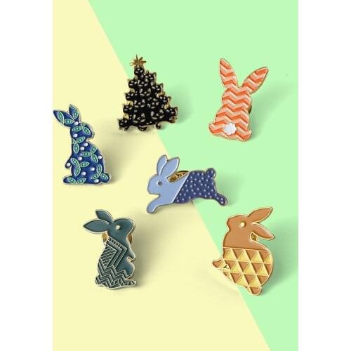 Striped Shirt Brooch Cute Animal Badge Cartoon Cute Rabbit Brooch Enamel Pins New Animal Series Brooch Pine Tree Shape Badge