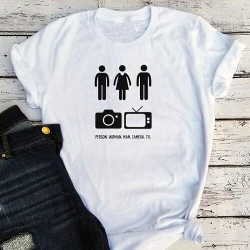 Person Woman Man Camera TV Cognitive Test Tee Harajuku Women Tshirt 90s Letter Trump 2020 Shirt Plus Size Tees Women