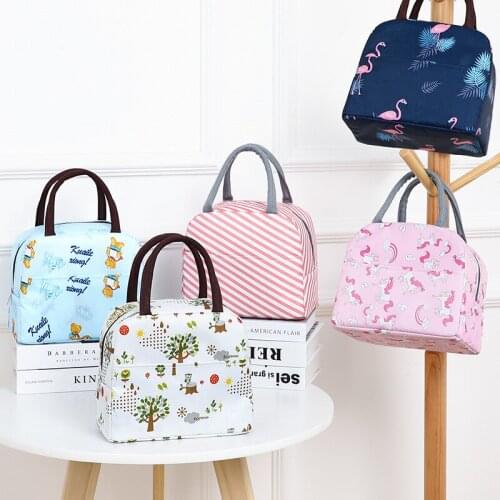 Functional Pattern Cooler Lunch Box Portable Insulated Canvas Lunch Bag Thermal Food Picnic Lunch Bags For Women Kids