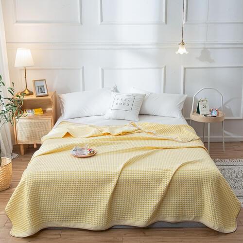 Bonenjoy 100%Cotton Thread Blanket Single Queen Size Yellow Towel Blankets Cotton Summer Bedspread King Size Knitted Blankets