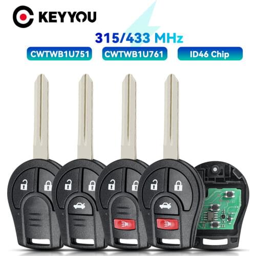 KEYYOU 315Mhz CWTWB1U751 Remote Control key For Nissan Rogue Versa 2008 2009 2010 2012 2013 2014 2015 2016 With ID46 Chip