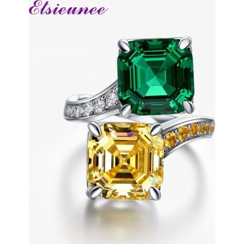 ESIEUNEE 100% 925 Sterling Silver Asscher Cut Emerald Citrine Gemstone Wedding Adjustable Ring Women Fine Jewelry Drop Shipping