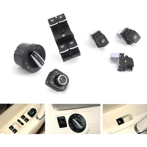 6X Chrome Window Headlight Mirror Switch Set Fit for VW B6 CC Golf MK6 Jetta MK5 Tiguan Jetta 5ND959857 without Fold Function