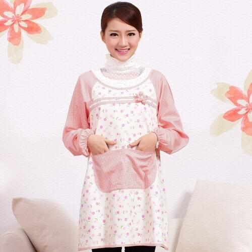 Kitchen cotton adult overalls, long-sleeved aprons, waterproof and oil-proof Korean style fashion small fresh anti-wear