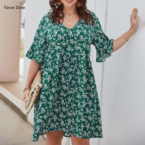 Summer Large Size Floral Print Elegant Mini Dresses Women 2021 Casual Plus Size Bohemian Holiday Beach Ruffle Short Sleeve Dress