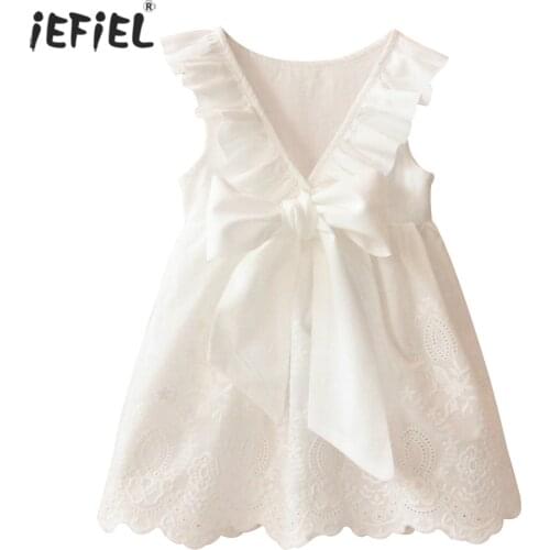 Baby Girls Summer Sundress Bowknot Flying Sleeves Vest Dress Toddler Kids Cotton Casual Princess Party Dresses Vestido Outfits
