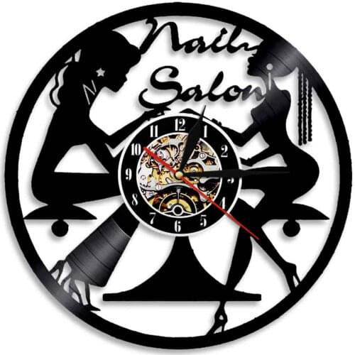 Nail Salon Spa Salon Shop For Beauty Lover Gift Vinyl Record Wall Clock Lady Home Decor Wall Art LED Light Lamp Watch Manicure