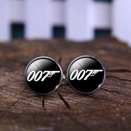 Fashion Cufflinks For Men Classic James Bond 007 Gun Cuff Button Handmade Glass Dome Cabochon Cuff Links Jewelry Gift
