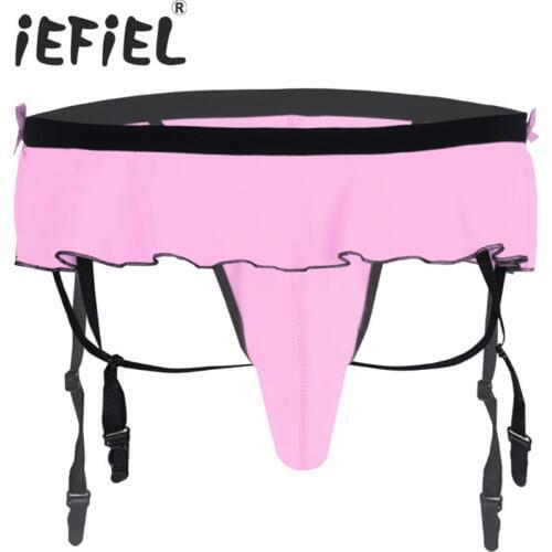 IEFiEL Fashion Mens Male Lingerie Sexy Bikini Briefs Underwear Underpants Sissy Thong Triangle Panties with Bulge Pouch Garters