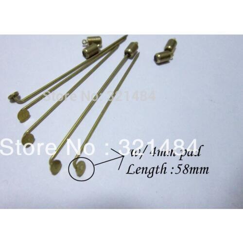 Raw brass findings 58mm hijab pins w/ 4mm pad and backs muslim straight stick pin islamic scarf safety hijab khaleeji fixed pins