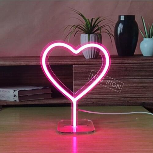 Heart Logo Neon LED Night Light Suitable For Bar Bedroom Home Wedding Party Table Decoration Desk Lamp Gift For Chlidren