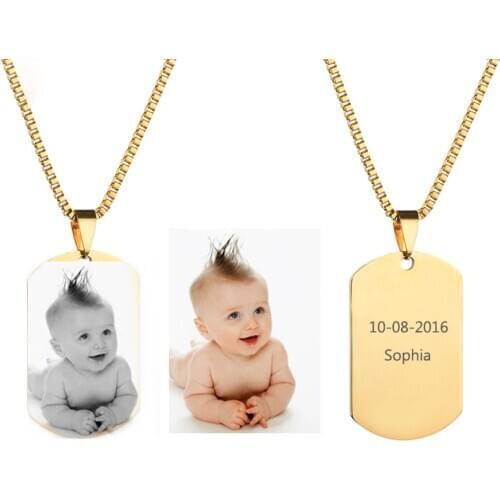 Personalized Stainless Steel Necklace Engrave Photos Number Names 3 Colors Square Pendant For Women Baby Valentines Jewelry Gift