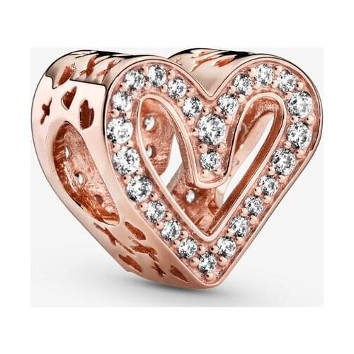 New Valentines Series 100% 925 Silver Beads Rose Golden Beaded Openwork Charm fit Original Pandora Bracelets Women DIY Jewelry