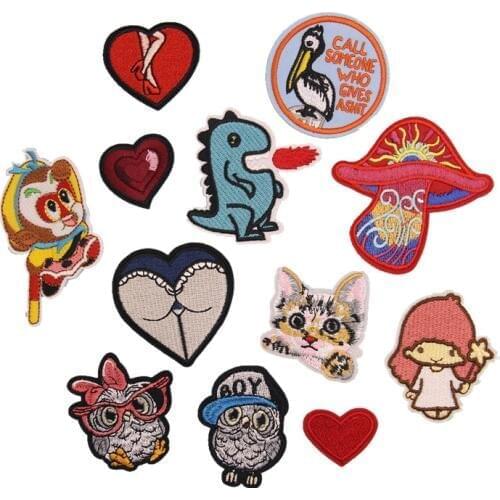 PGY Mix Design Patches Iron On Appliques Cartoon Owl the Monkey King Patch for Clothing Cute Animal Badges Full Embroidery Cat