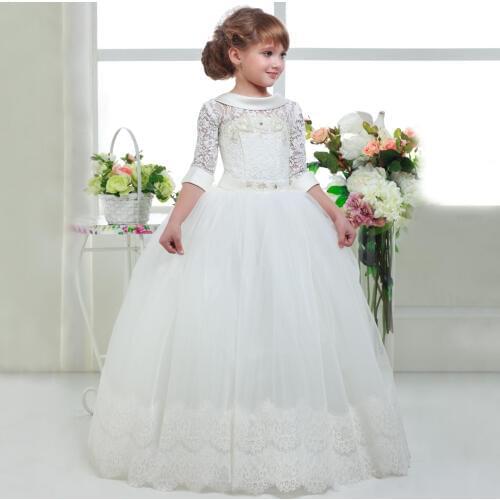 Flower Girl Dresses Holy Communion Dress White Blue Tulle Vestidos Pageant Dresses For Little Girls Ball Gown 2-14Y