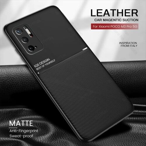 Pocom3pro case leather texture soft silicone shockproof coque for poko little poco m3 m 3 pro 5g car magnetic suction back cover