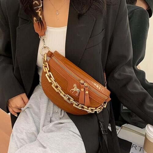 Retro Waist Bag PU Leather Fanny Pack Shoulder Bag Ladies Alligator Pattern Waist Pack Women Belt Bag Multifunctional Chest Bag