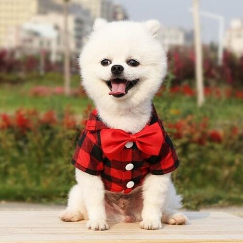 Dog Plaid Suit Shirt Soft Casual Clothes with Bowtie Tuxedo Soft Comfortable Fashion Wedding Festival Party Pet Dog Clothes