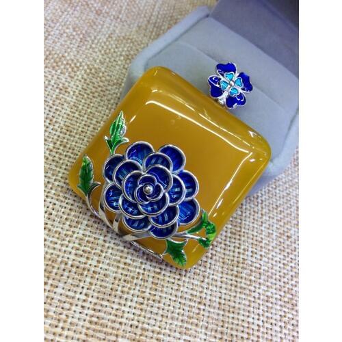 [S925] silver inlaid natural flowers Cloisonne Pendant Shaolan retro pulp