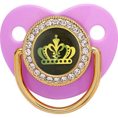 Silver Golden Diamond Pacifier with Clips Chain Infant Silicone Soother Nipple Crown Teethers Toddler Sucking Toy Accessories