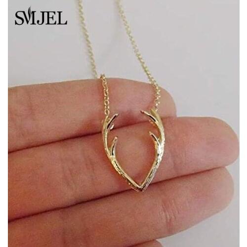 SMJEL New Fashion Deer Horn Antler Necklace Pendants for Women Girls Christmas Animal Moose Jewelry Collier Femme Gifts bijoux