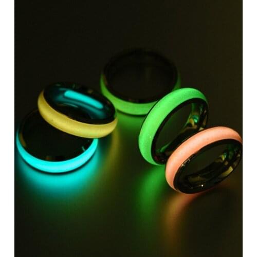 Stainless Steel Luminous Couple Rings Glow in the Dark Fluorescent Ring Men Women Fashion Ring Jewelry Gifts