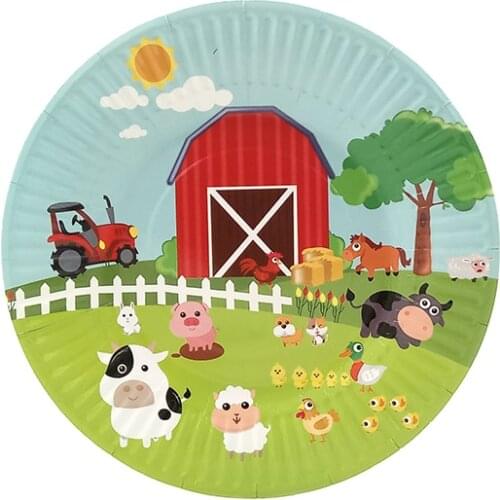 6pcs Dessert Plate Dishes With Food Film For Kids Child Farm Animals Cow Piggy Sheep Tractor Party Supplies Disposable Tableware
