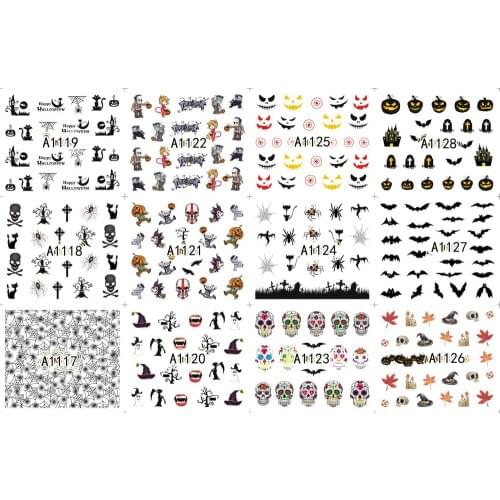 UPRETTEGO 12 PACKS / LOT NAIL ART BEAUTY WATER DECAL SLIDER NAIL HALLOWEEN BLACK CAT GHOST BAT PUMPKIN A1117-1128