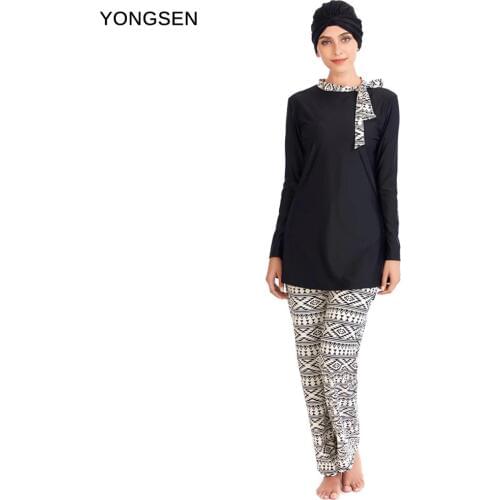 YONGSEN 2020 Muslim Swimsuit Islam Women Long Sleeve Full Face Hijab Swimwear Flowers Clothing Burkinis Plus Size Islamic Swim