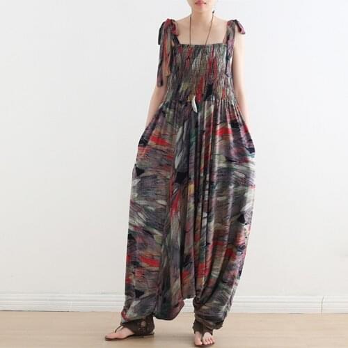 2021 Women Floral Printed Suspenders Femme Harem Jumpsuit Spaghetti Fashion Vintage Overall Straps Street Long Jumpsuit Trousers