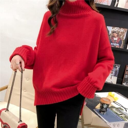 Women solid high neck sweater womens head 2020 autumn and winter new loose thick long sleeve bottoming sweater fashion