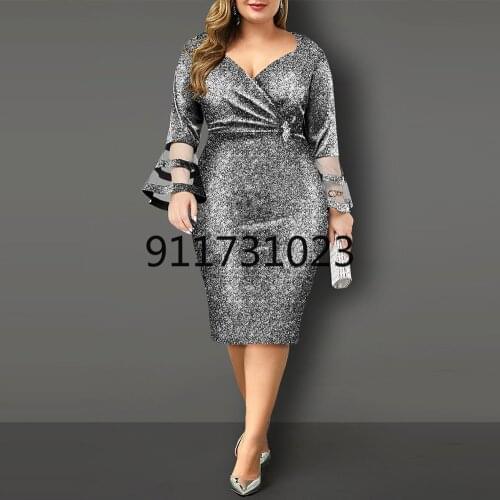 Summer Dress Women 2021 Elegant Sexy V Neck Bright Silk Mesh Evening Wedding Party Dress Plus Size High Waist Bodycon Dresse 5XL