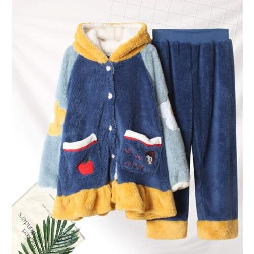 Winter warmth thickening home service cardigan hooded pajamas suit cartoon cute princess loose large size coral fleece