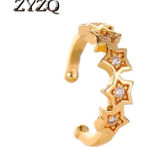 ZYZQ Fashion No-Piercing Ear Clip Romantic Star Earrings With Cute Tiny Stone Setting Silver Plated Jewel Earring Clip Hot Sale