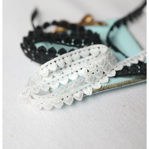 1 Meter Width 1cm Delicate Heart Shape Lace Trim Fabric Wedding Embroidery DIY White Black Lace Ribbon Sewing Supplies Crafts