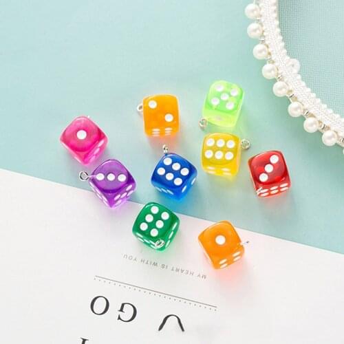 10Pcs 14X14MM Colorful Transparent Dice DIY Earring Pendants Miniature Figurines Resin Craft Cabochon Charms Making Accessories
