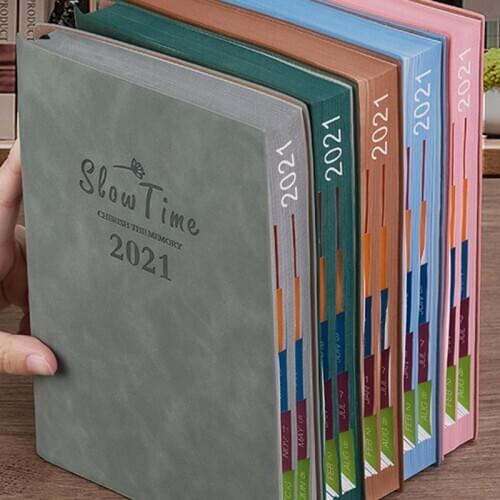 2021 Jan-Dec A5 Diary Thicken Notebook A5 Leather Soft Cover School Planner Efficiency Journal Monthly Planner 400pages Notebook